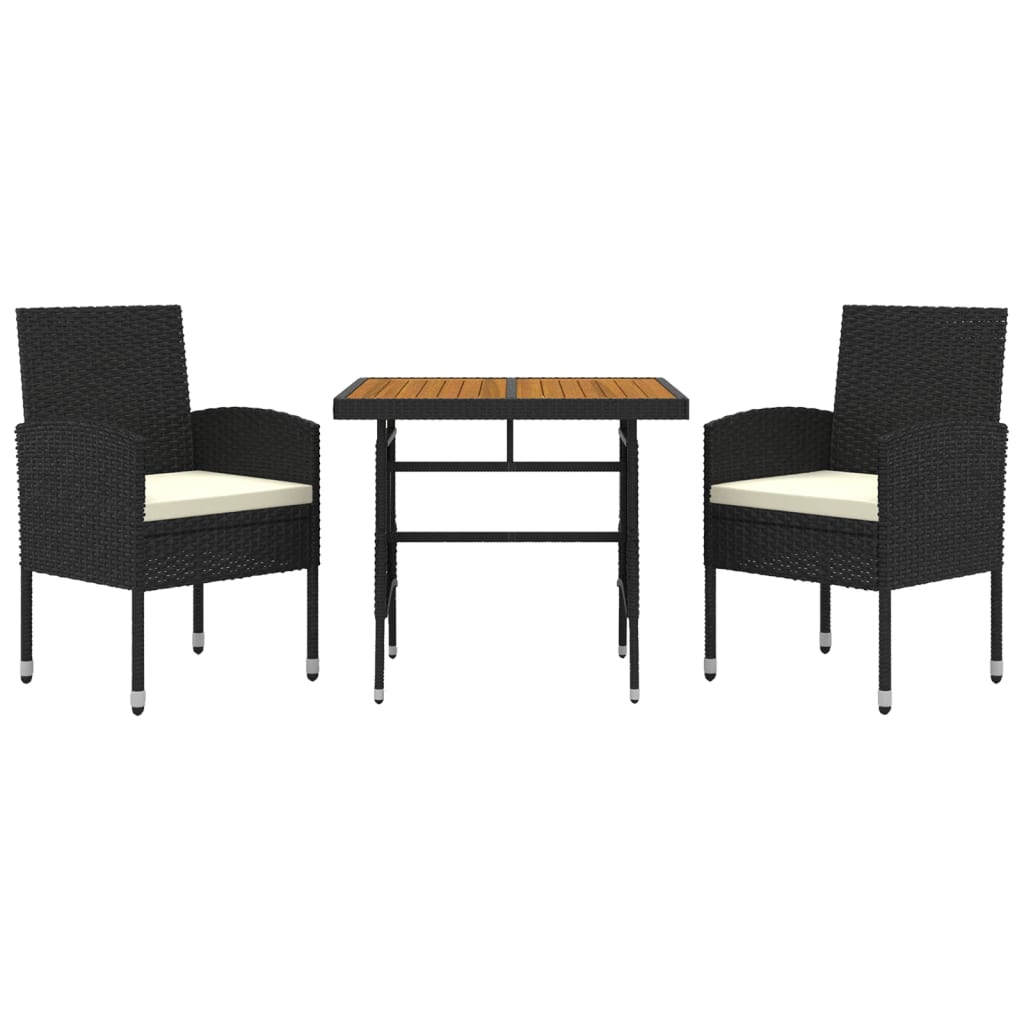 Mobilier à dîner d'extérieur 3 pcs Résine tressée Noir