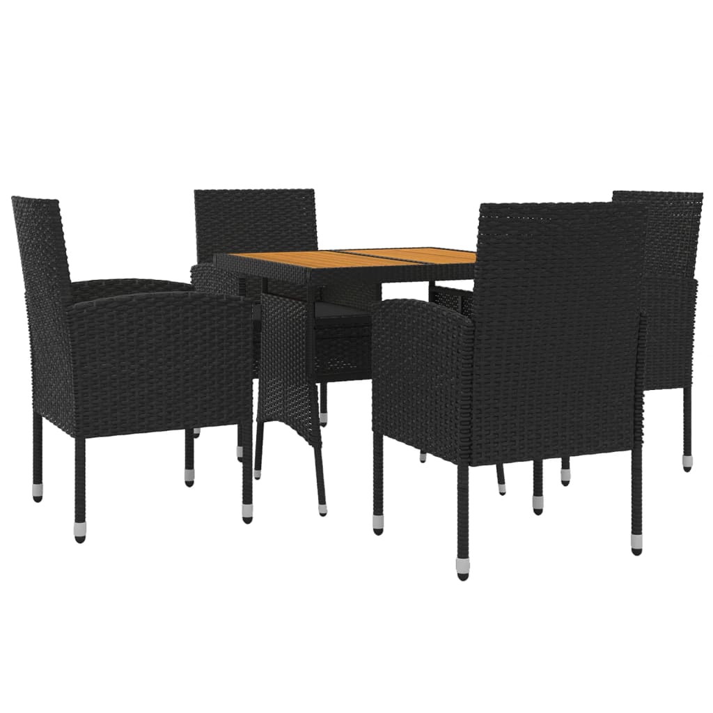 Ensemble à manger d'extérieur 5 pcs Résine tressée Noir