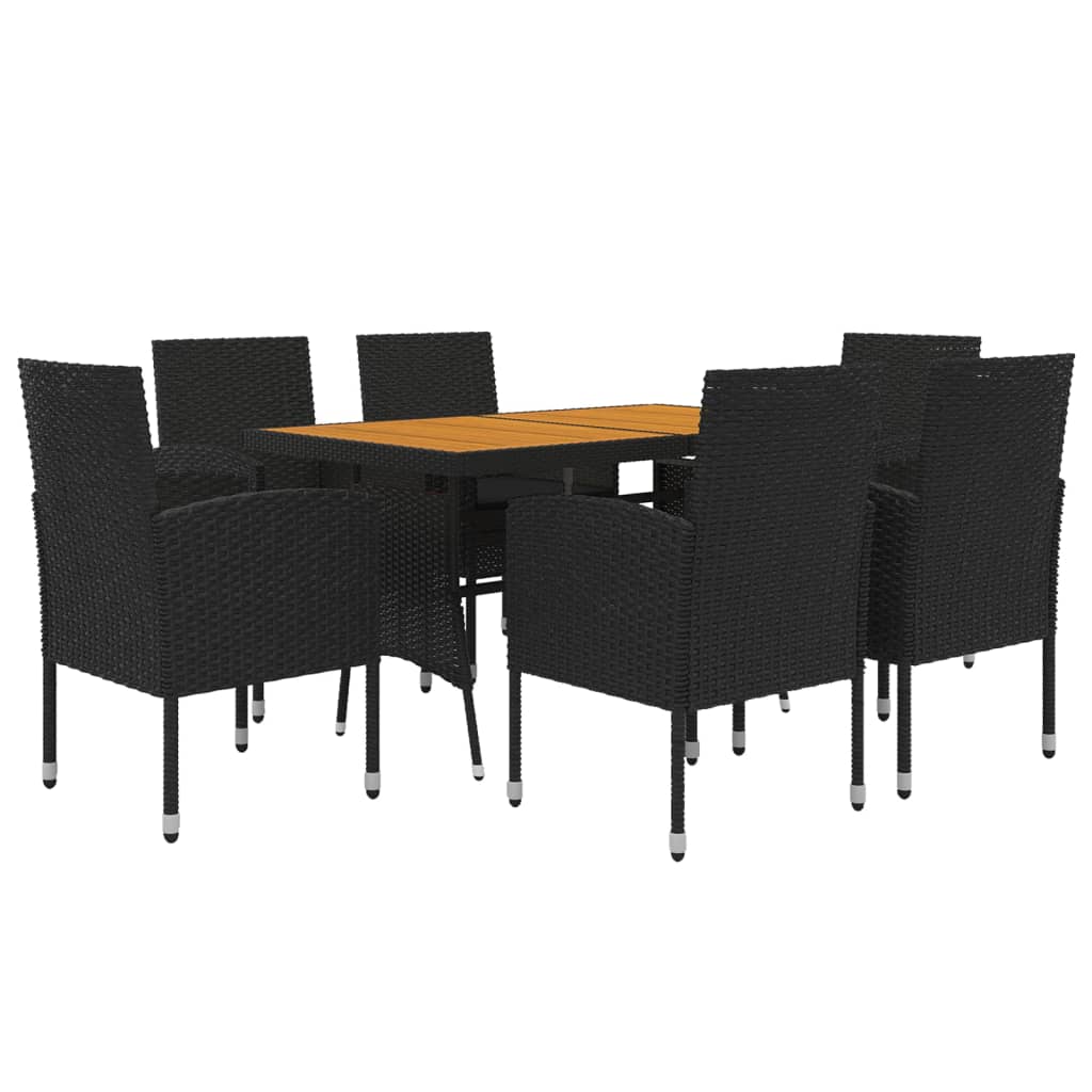 Mobilier à dîner d'extérieur 7 pcs Résine tressée Noir