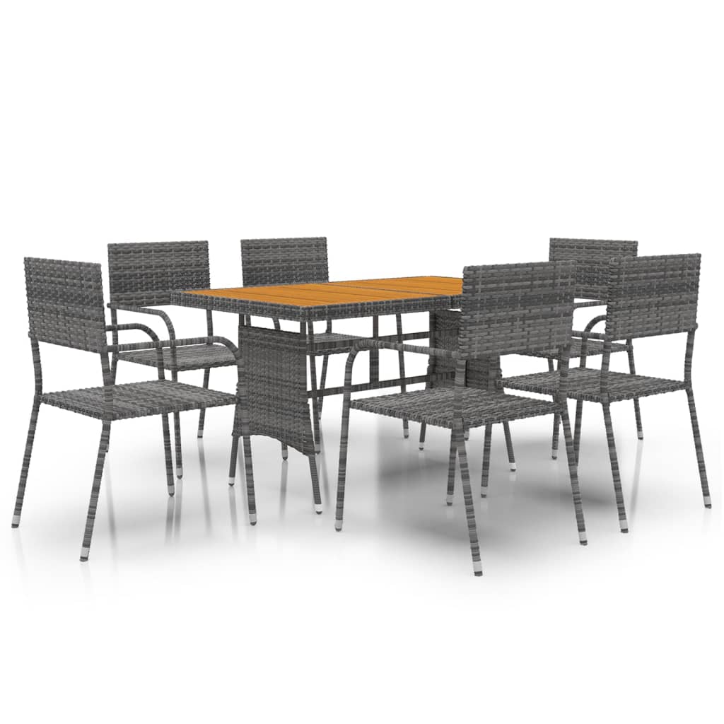 Mobilier à dîner d'extérieur 7 pcs Résine tressée Gris