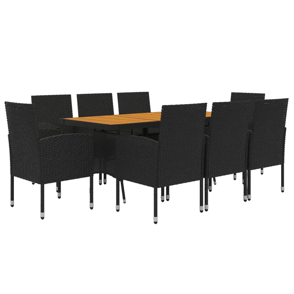 Ensemble à manger d'extérieur 9 pcs Résine tressée Noir
