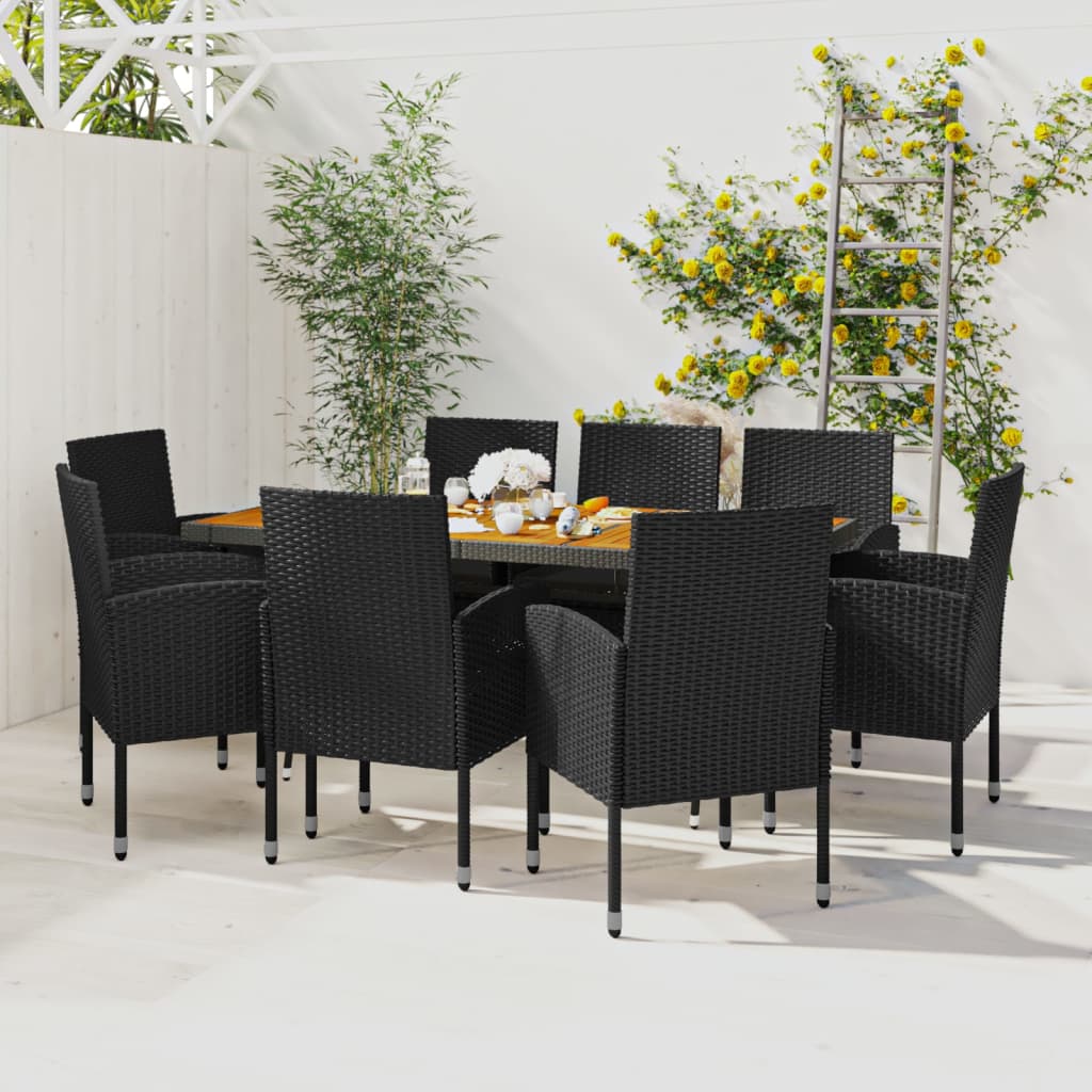 Ensemble à manger d'extérieur 9 pcs Résine tressée Noir