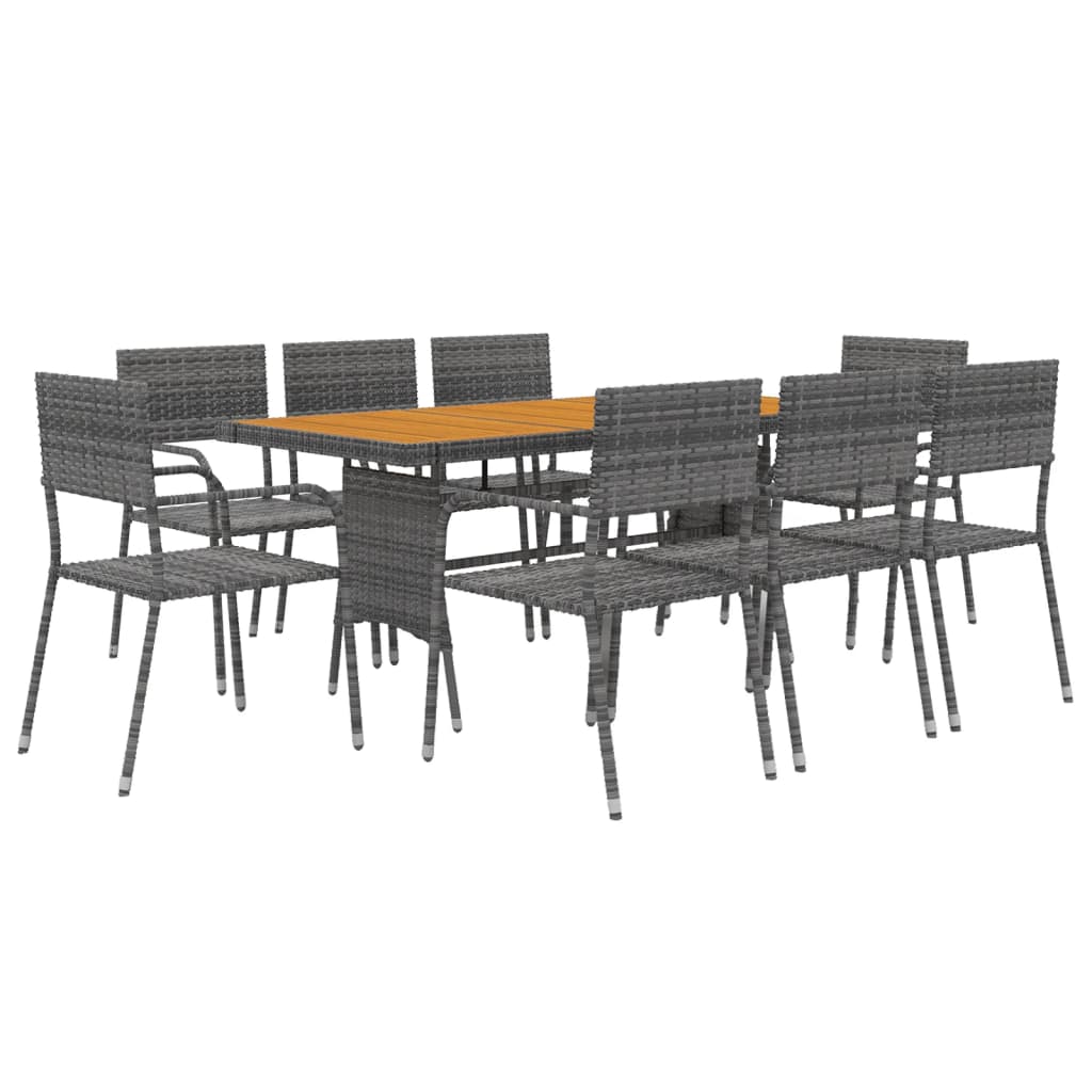 Mobilier à dîner d'extérieur 9 pcs Résine tressée Gris - XIOS