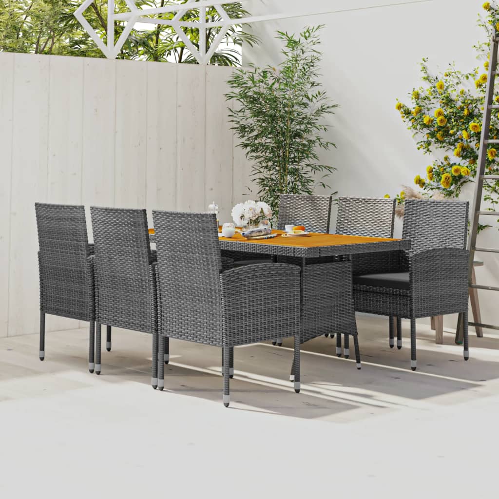 Ensemble à manger d'extérieur 7 pcs Résine tressée Gris