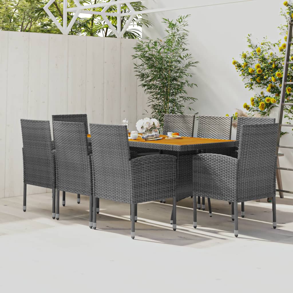 Ensemble à manger d'extérieur 9 pcs Résine tressée Gris