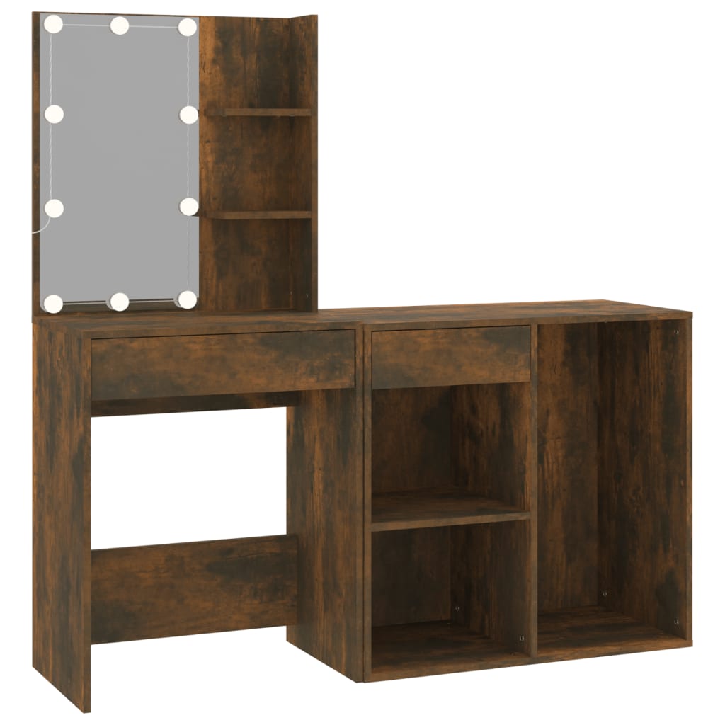 Coiffeuse à LED avec armoire Chêne fumé Bois d'ingénierie - XIOS