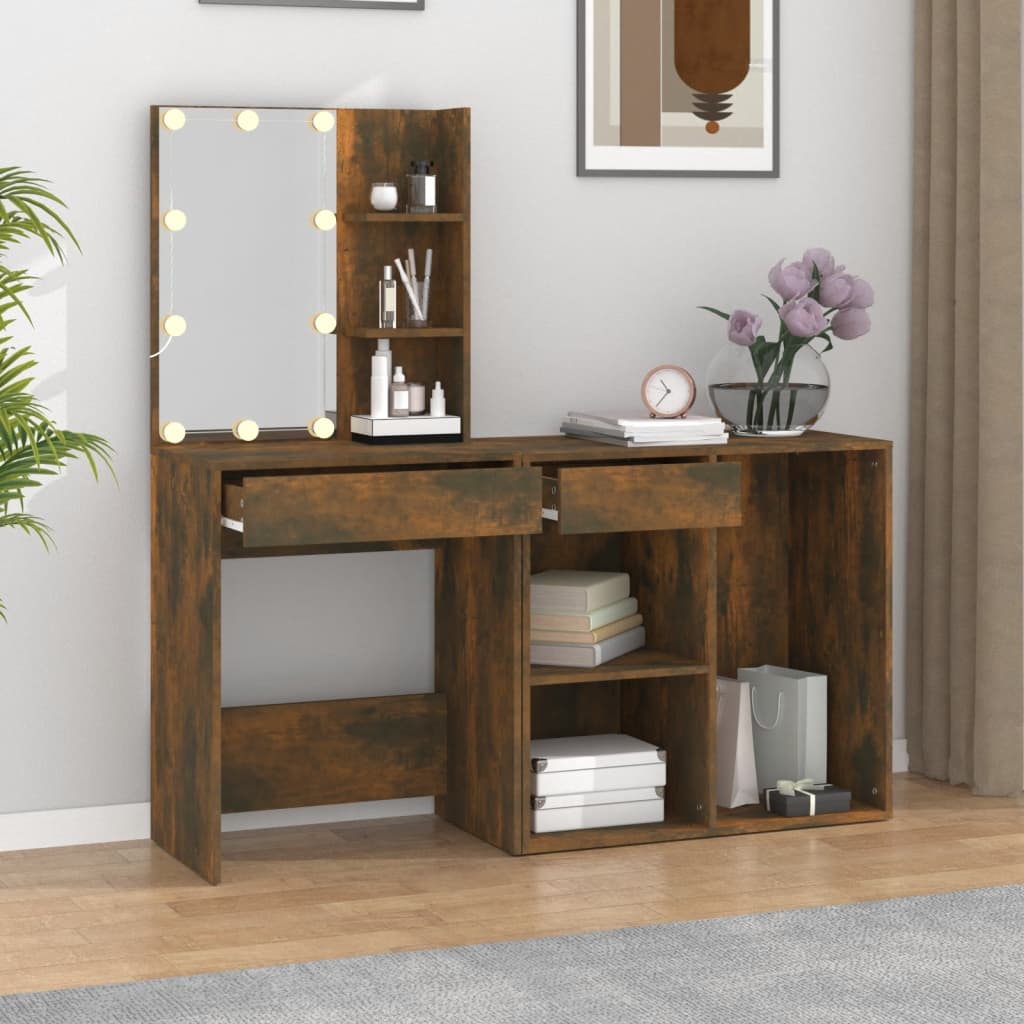 Coiffeuse à LED avec armoire Chêne fumé Bois d'ingénierie - XIOS