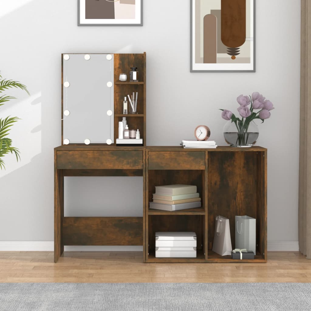 Coiffeuse à LED avec armoire Chêne fumé Bois d'ingénierie - XIOS