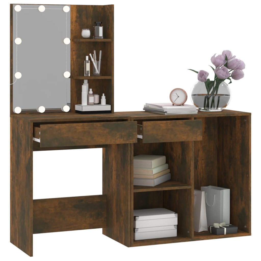 Coiffeuse à LED avec armoire Chêne fumé Bois d'ingénierie - XIOS