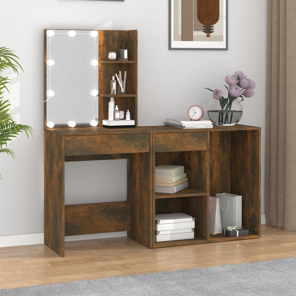 Coiffeuse à LED avec armoire Chêne fumé Bois d'ingénierie - XIOS