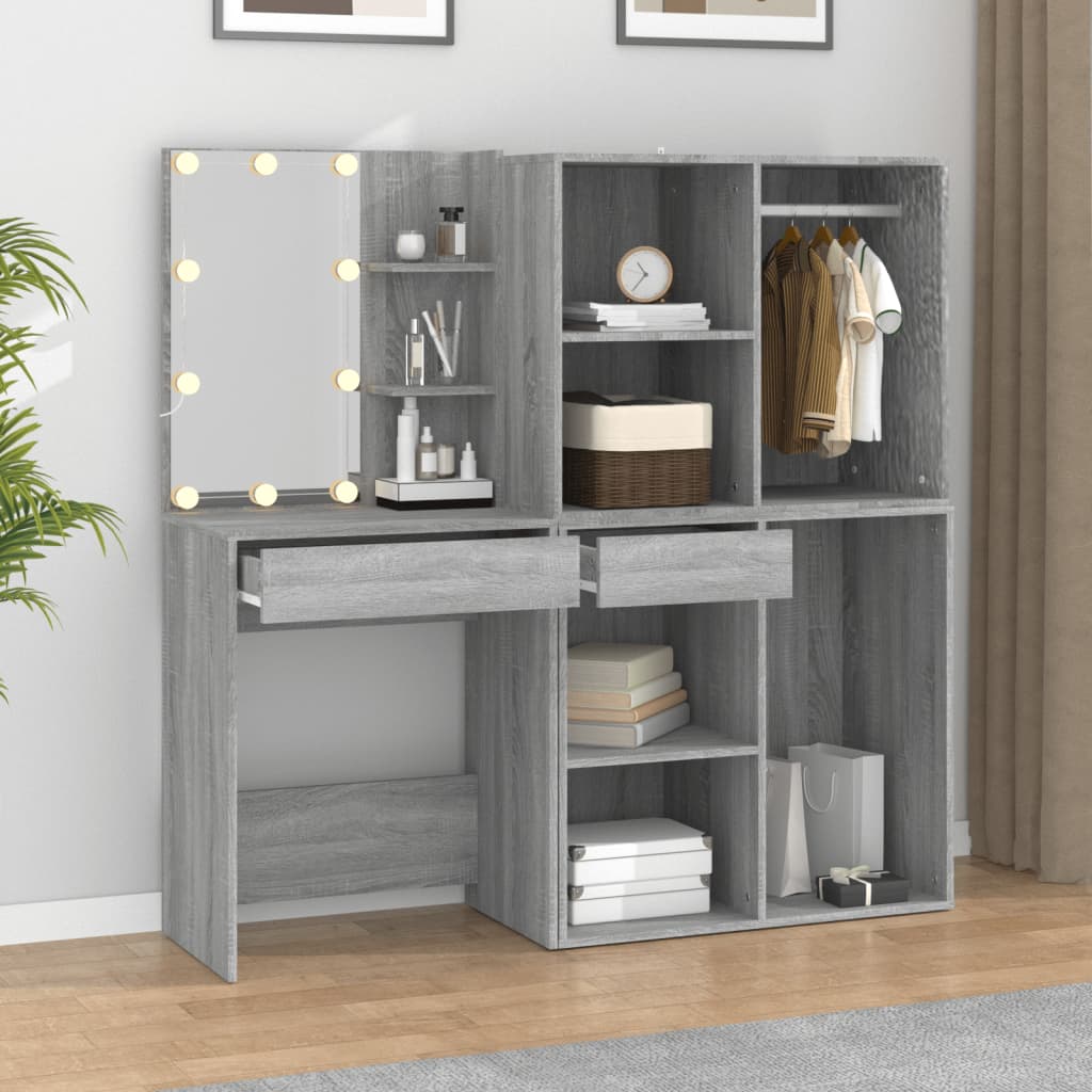 Coiffeuse à LED avec armoires Sonoma gris Bois d'ingénierie - XIOS