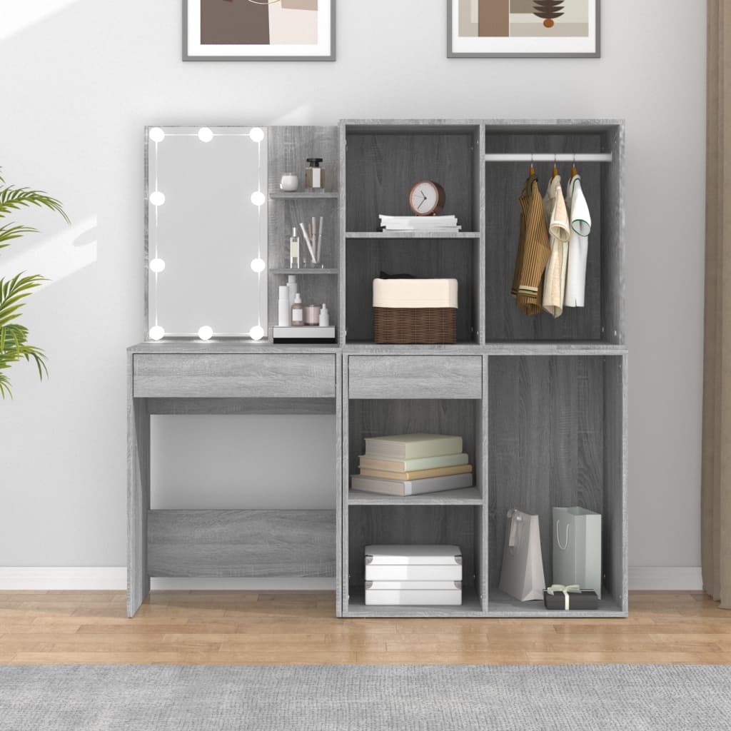 Coiffeuse à LED avec armoires Sonoma gris Bois d'ingénierie - XIOS