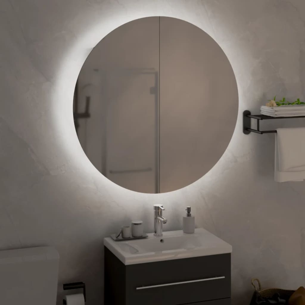 Armoire de salle de bain miroir rond et LED Blanc 54x54x17,5 cm - XIOS