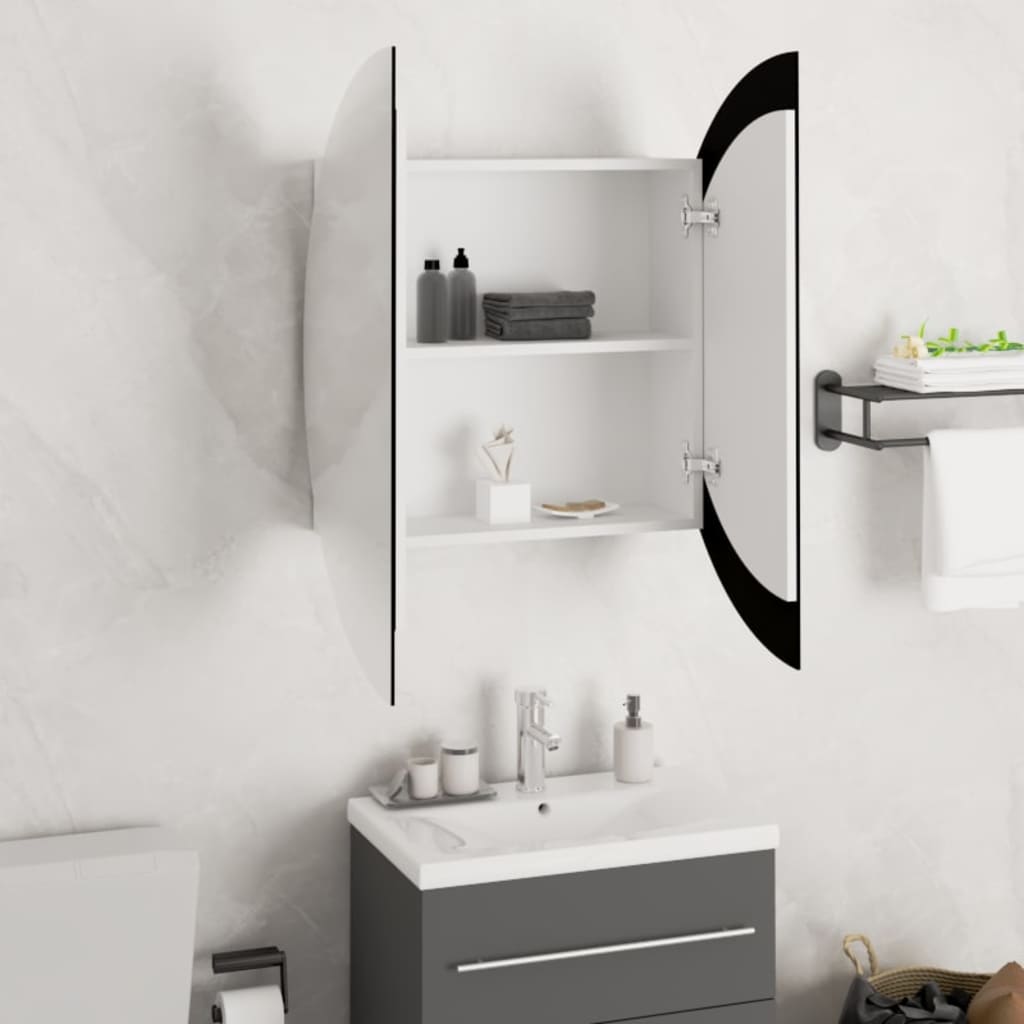 Armoire de salle de bain miroir rond et LED Blanc 54x54x17,5 cm - XIOS