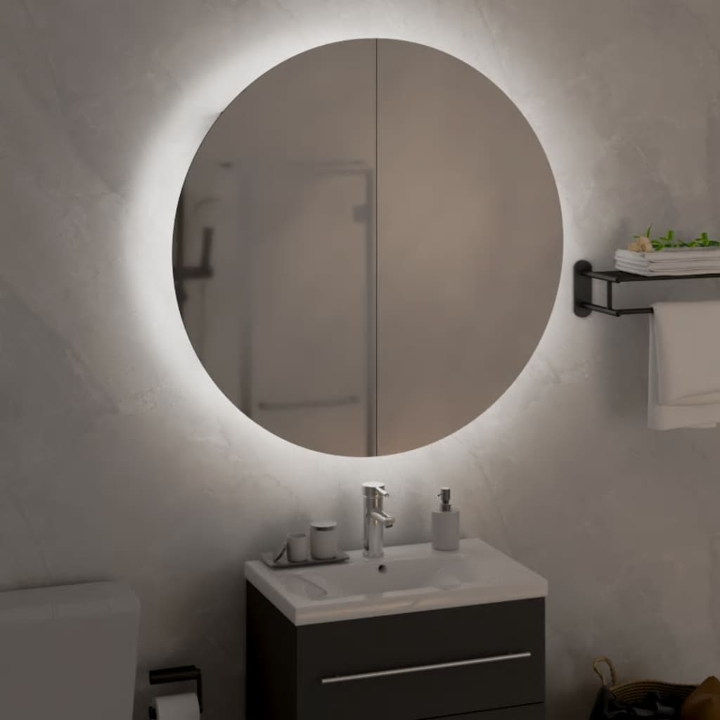 Armoire de salle de bain miroir rond et LED Noir 54x54x17,5 cm - XIOS