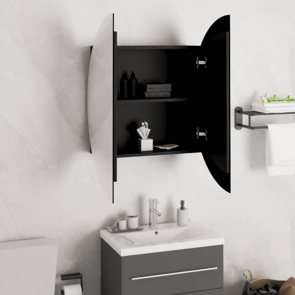 Armoire de salle de bain miroir rond et LED Noir 54x54x17,5 cm - XIOS