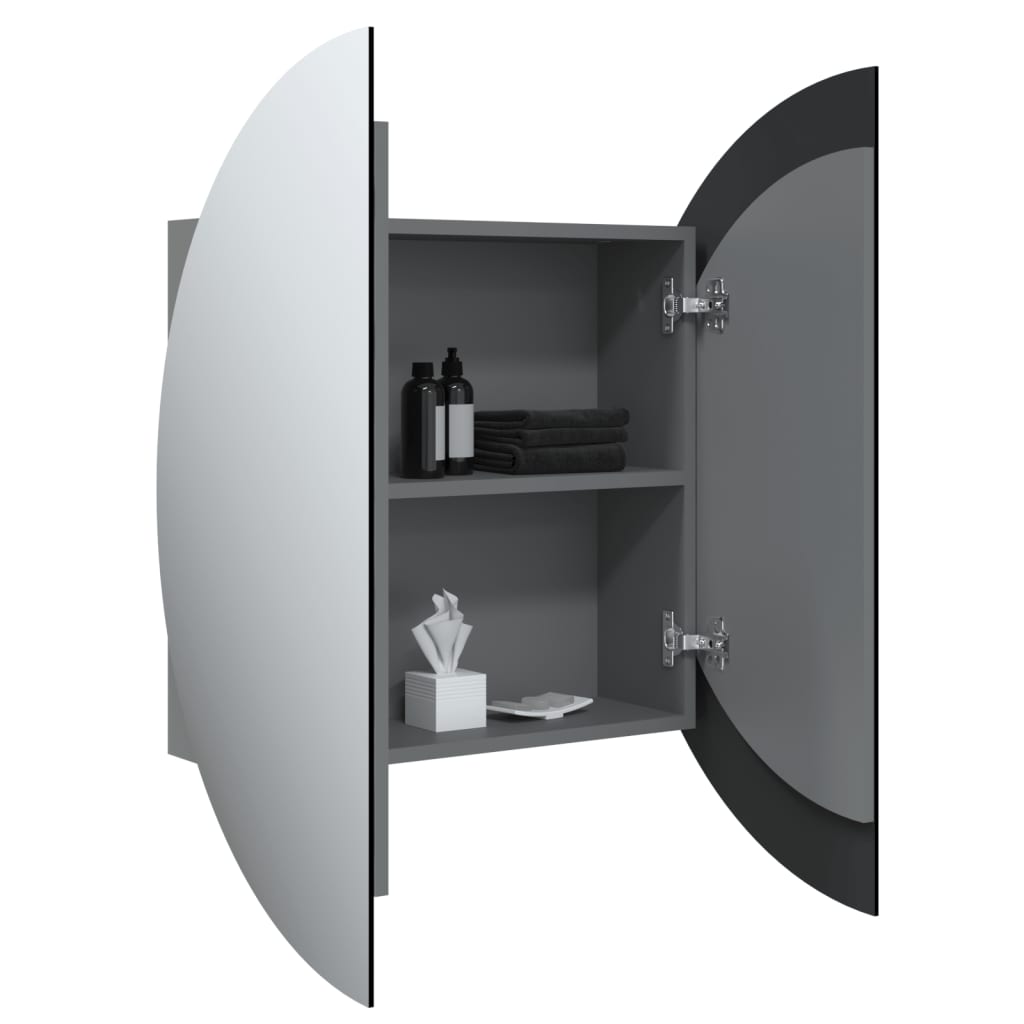 Armoire de salle de bain miroir rond et LED Gris 54x54x17,5 cm - XIOS