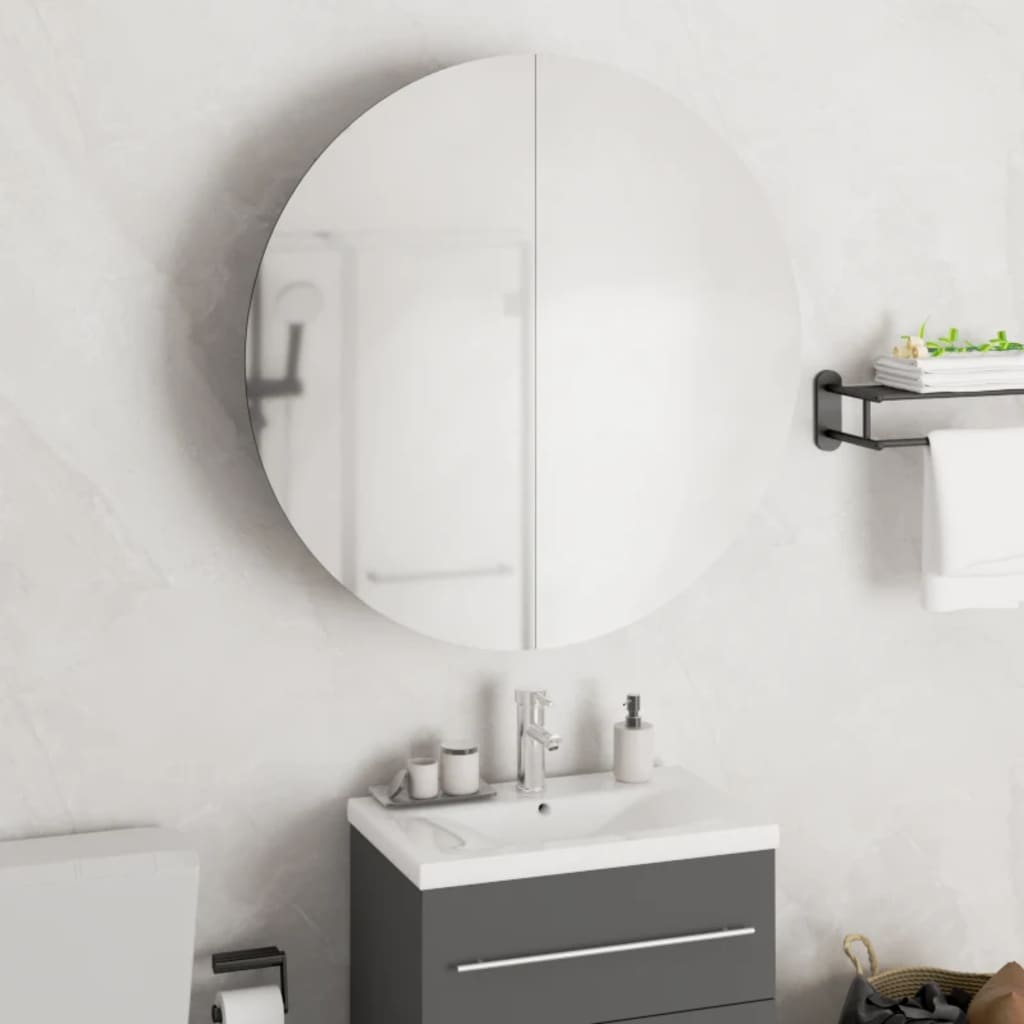Armoire de salle de bain miroir rond et LED Gris 54x54x17,5 cm - XIOS