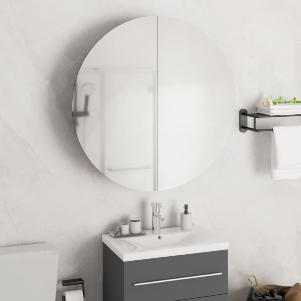 Armoire de salle de bain miroir rond et LED Chêne 54x54x17,5 cm - XIOS