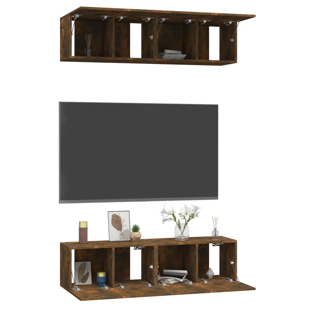 Meubles TV muraux 4 pcs Chêne fumé 60x30x30cm Bois d'ingénierie - XIOS