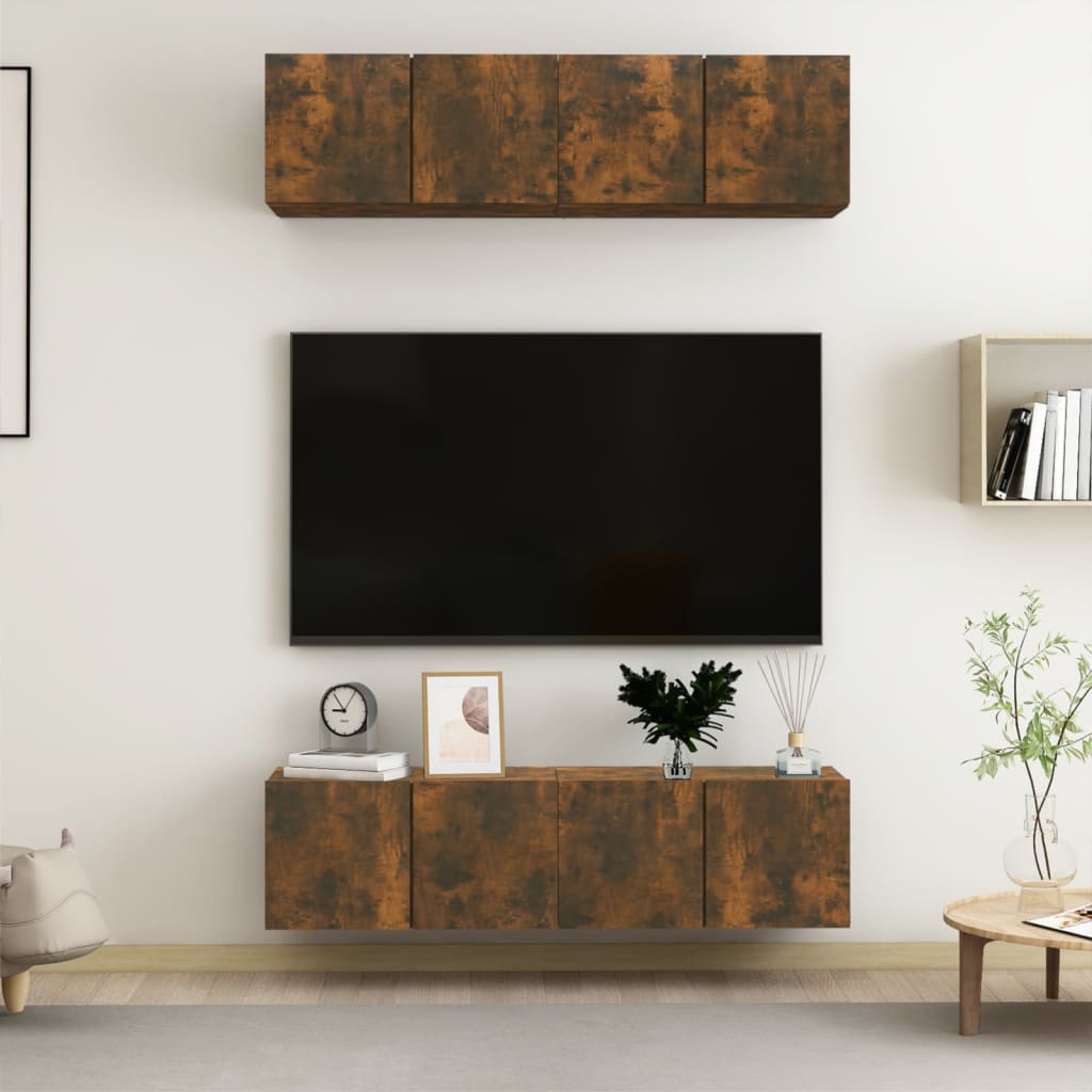 Meubles TV muraux 4 pcs Chêne fumé 60x30x30cm Bois d'ingénierie - XIOS