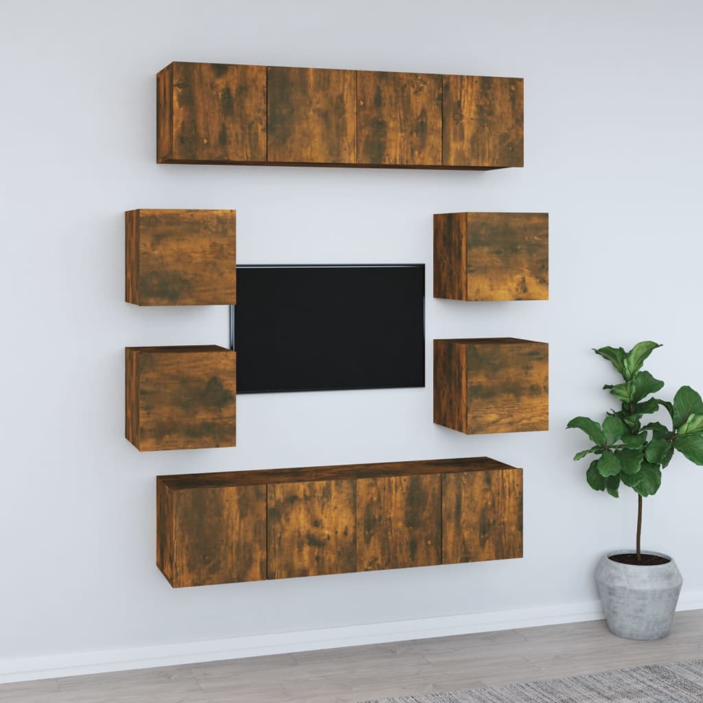 Ensemble de meubles TV 8 pcs Chêne fumé Bois d'ingénierie - XIOS