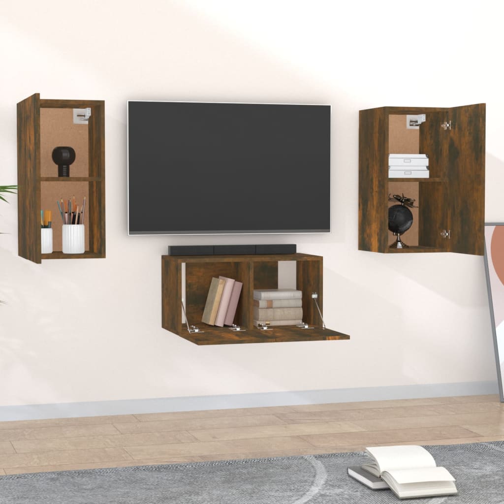 Ensemble de meubles TV 3 pcs Chêne fumé Bois d'ingénierie - XIOS