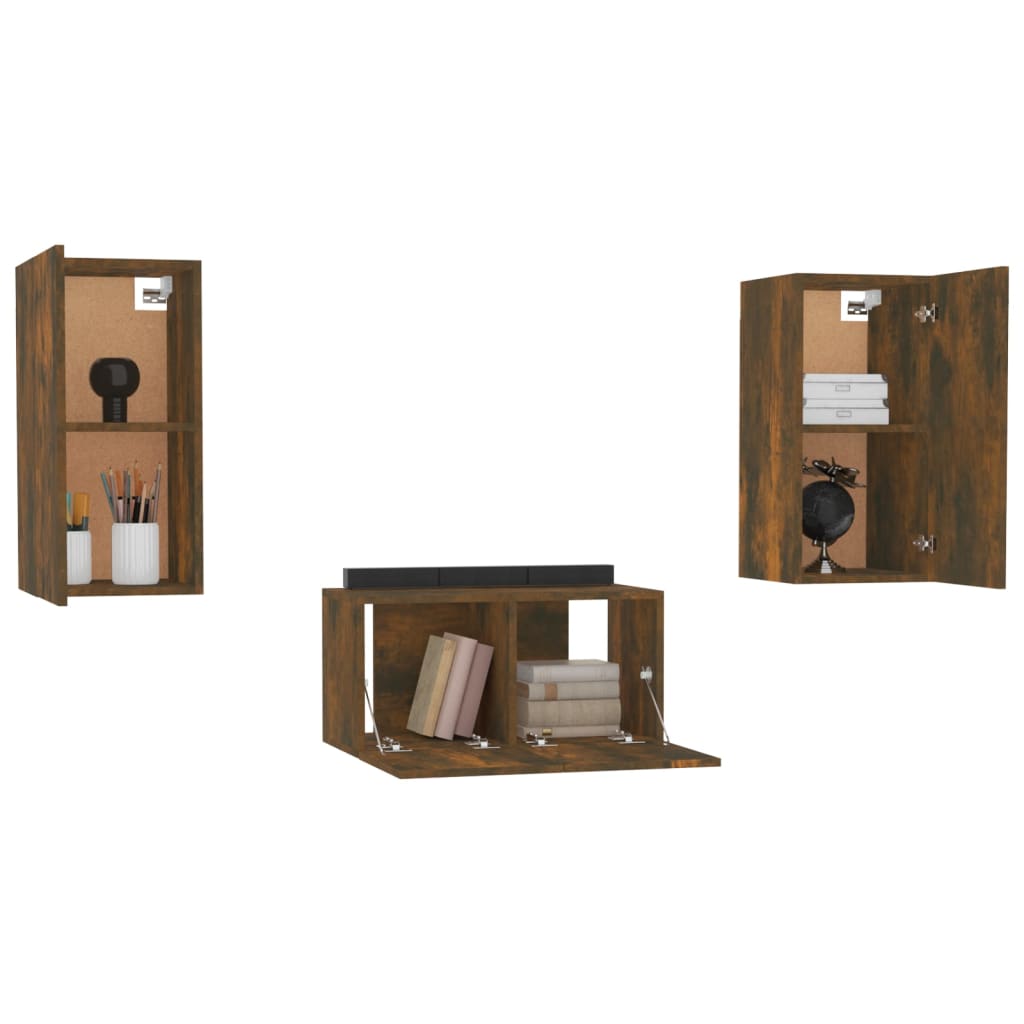 Ensemble de meubles TV 3 pcs Chêne fumé Bois d'ingénierie - XIOS