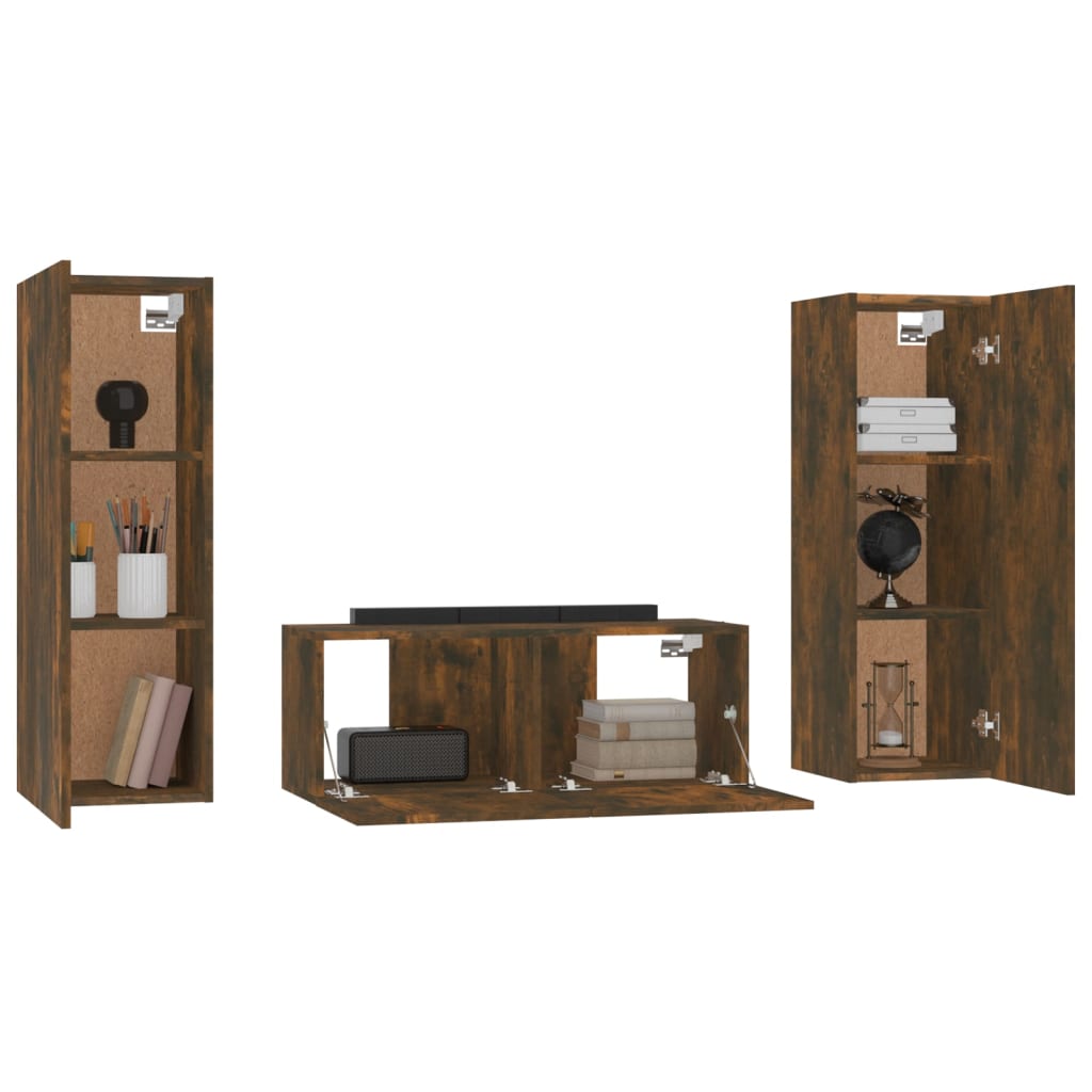 Ensemble de meubles TV 3 pcs Chêne fumé Bois d'ingénierie - XIOS