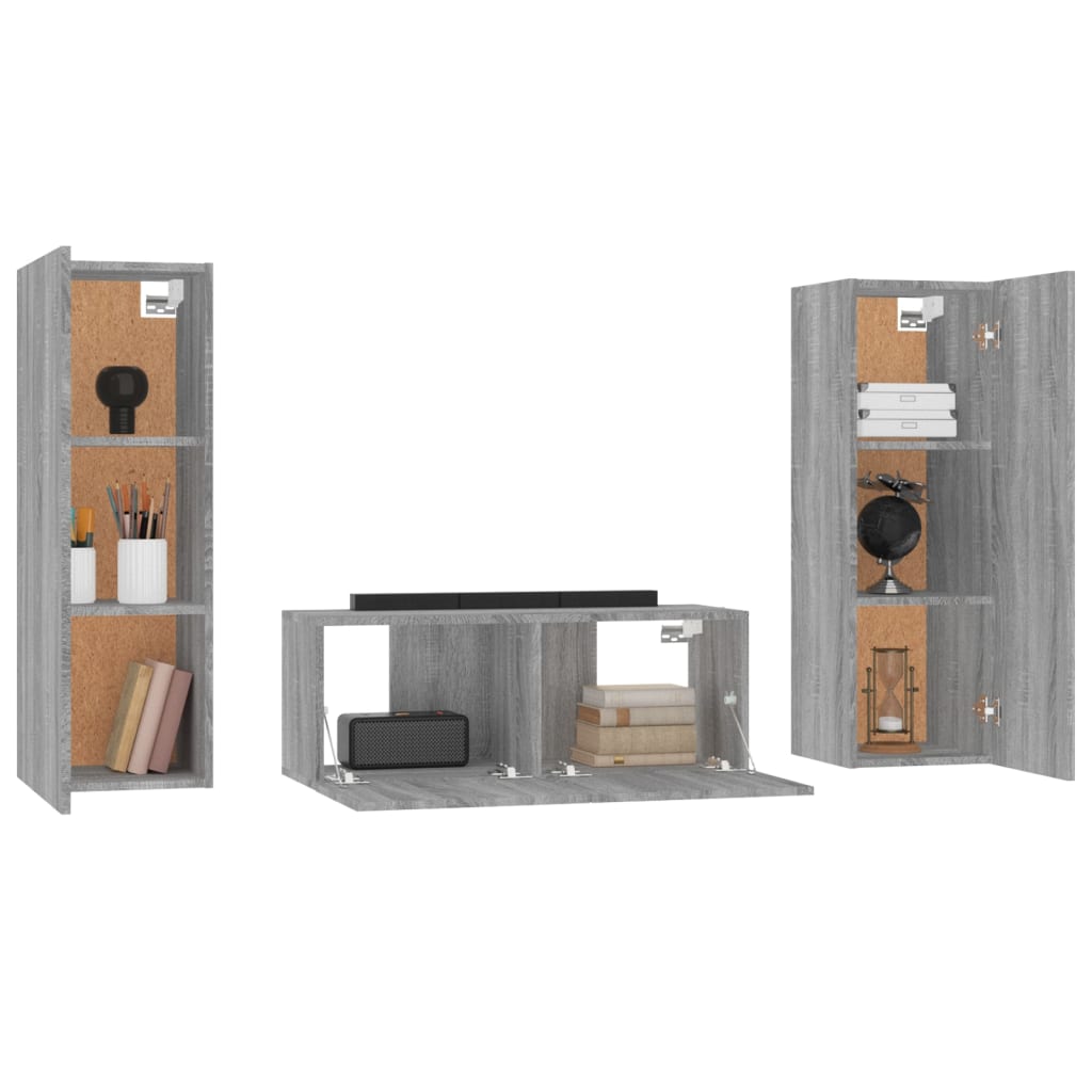 Ensemble de meubles TV 3 pcs Sonoma gris Bois d'ingénierie - XIOS