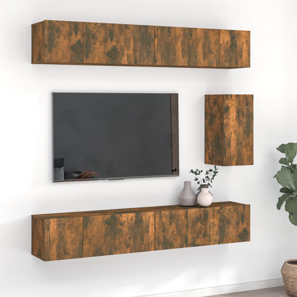 Ensemble de meubles TV 7 pcs Chêne fumé Bois d'ingénierie - XIOS