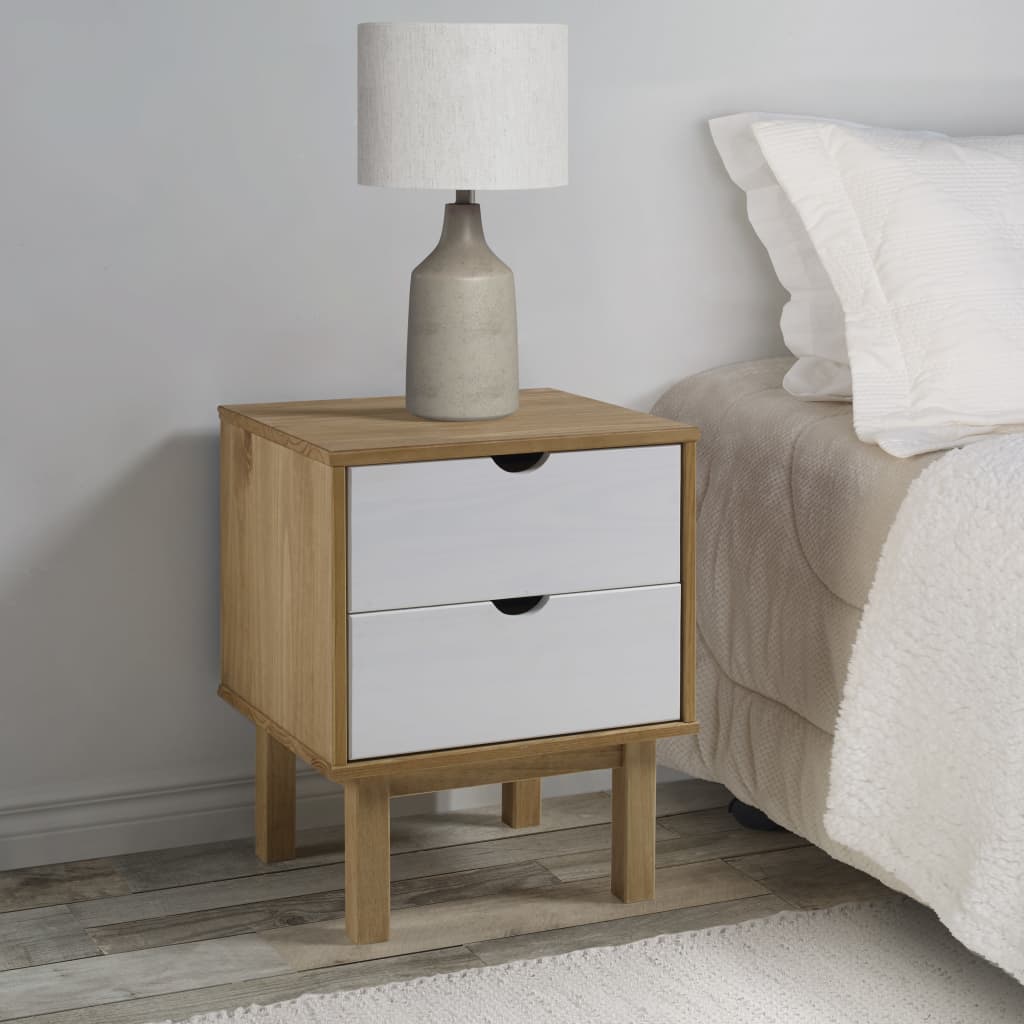 Table de chevet OTTA marron et blanc 45x39x57cm bois pin massif - XIOS