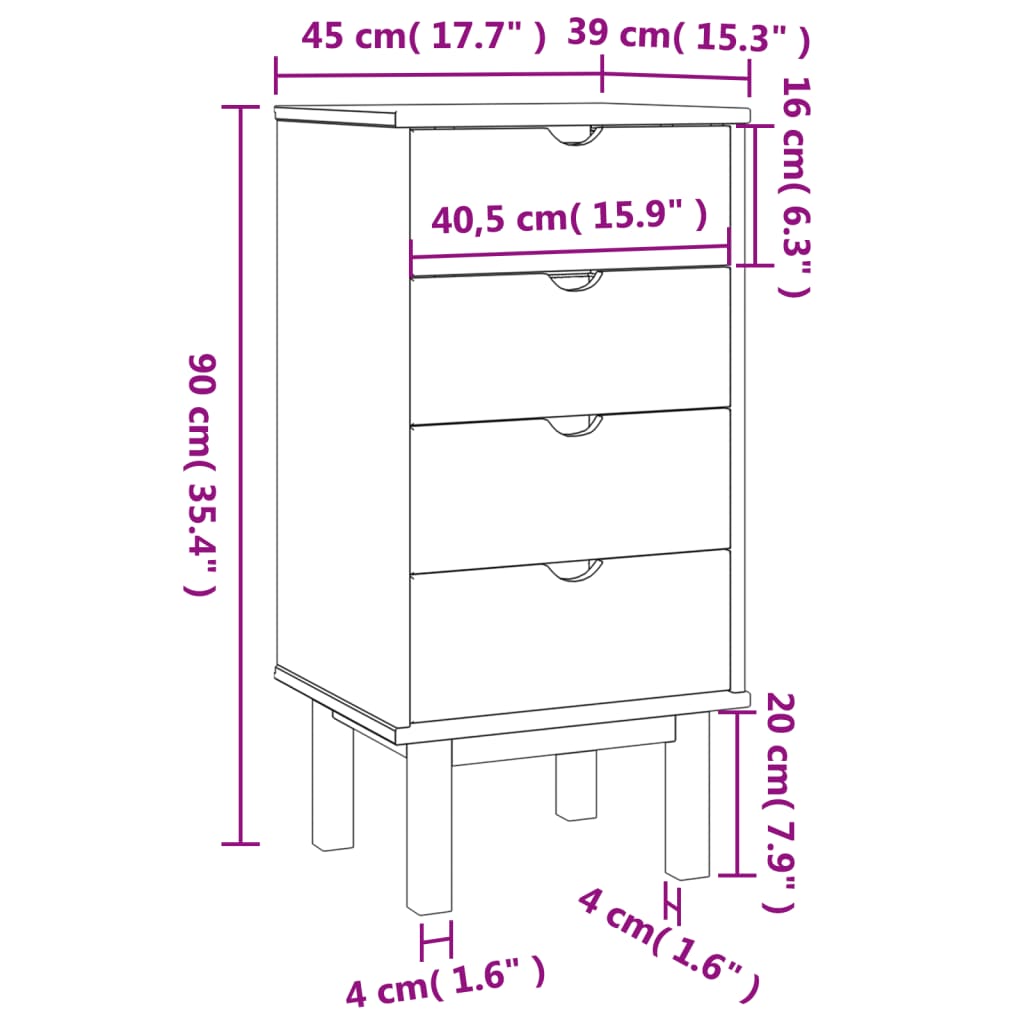 Commode OTTA marron et blanc 45x39x90 cm bois de pin massif - XIOS