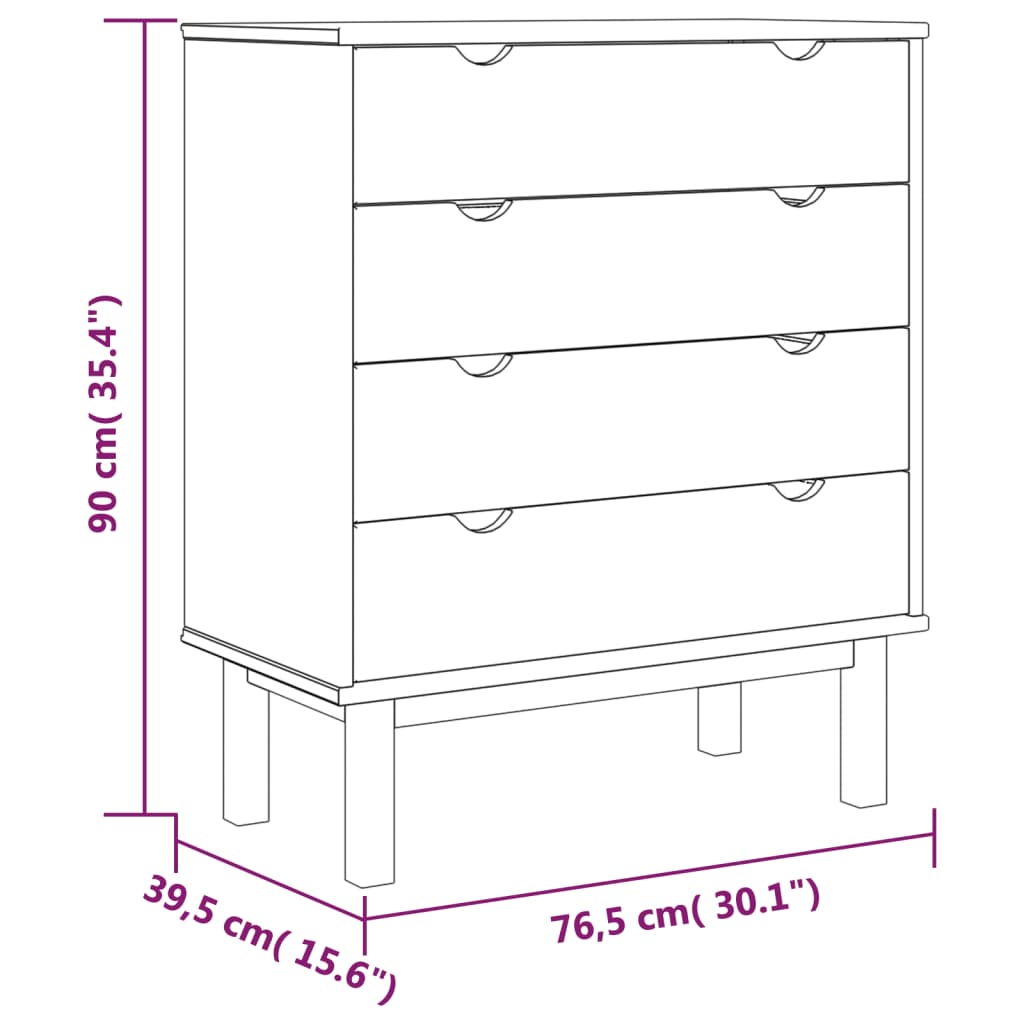 Commode OTTA Marron et gris 76,5x39,5x90 cm Bois de pin massif - XIOS