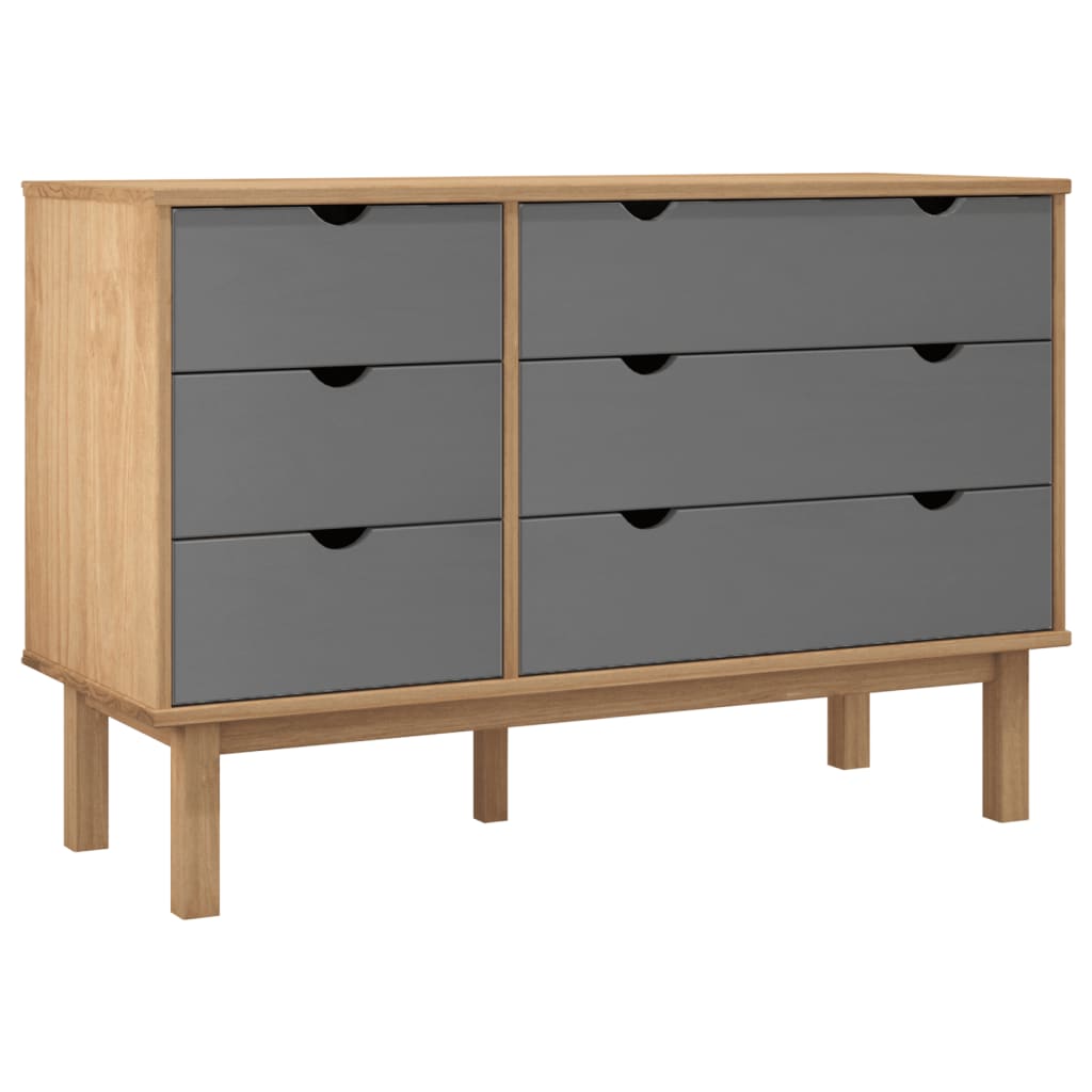 Commode OTTA marron et gris 111x43x73,5 cm bois de pin massif - XIOS