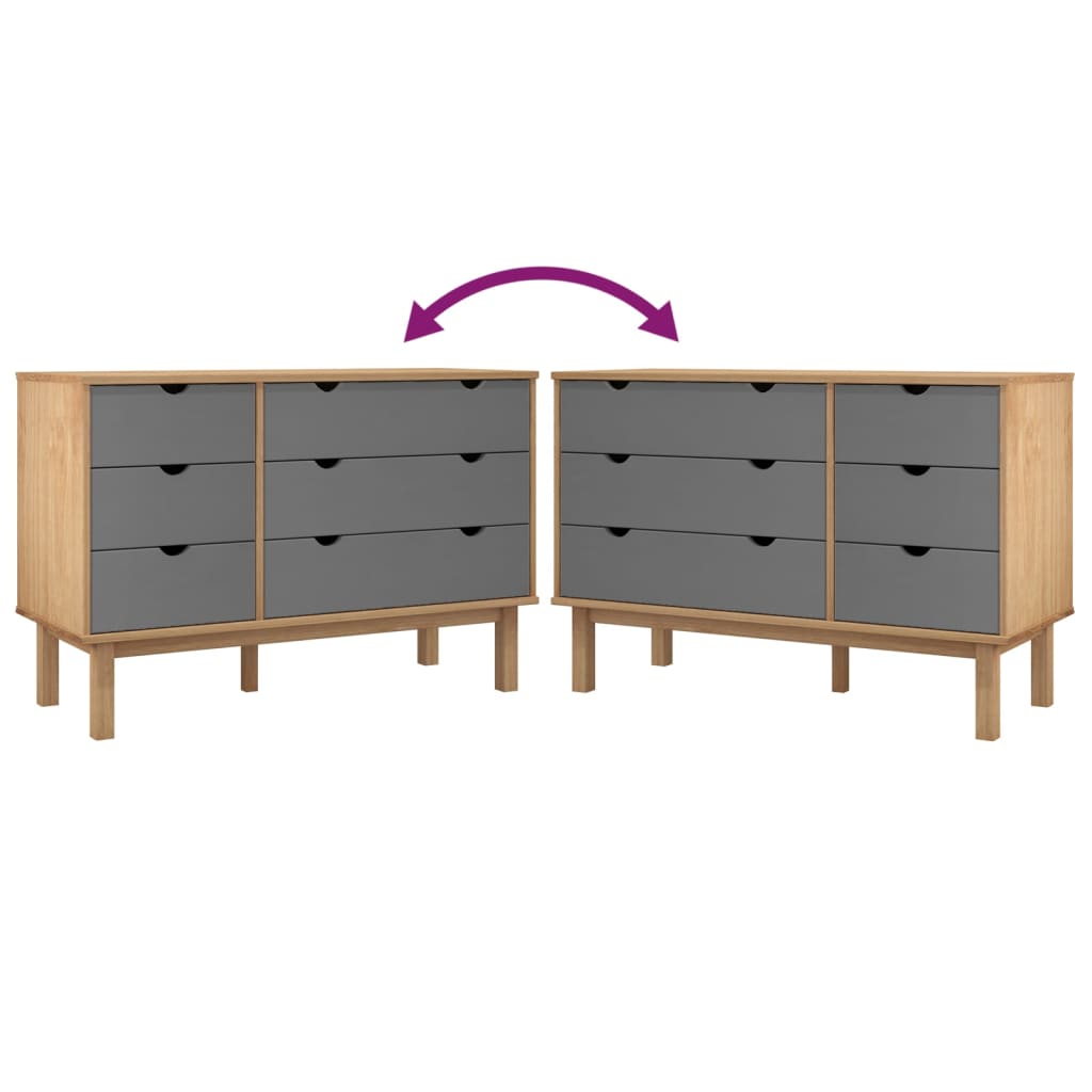 Commode OTTA marron et gris 111x43x73,5 cm bois de pin massif - XIOS