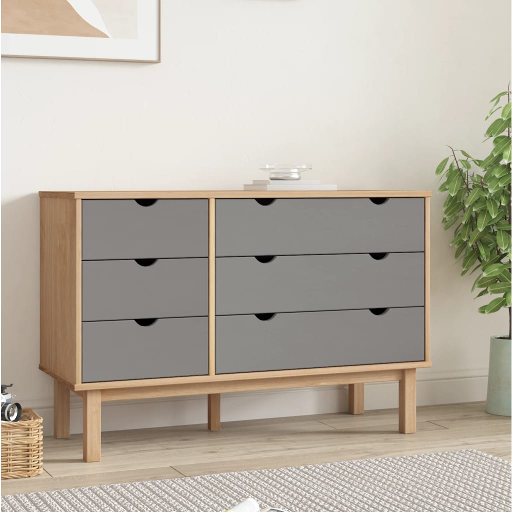 Commode OTTA marron et gris 111x43x73,5 cm bois de pin massif - XIOS