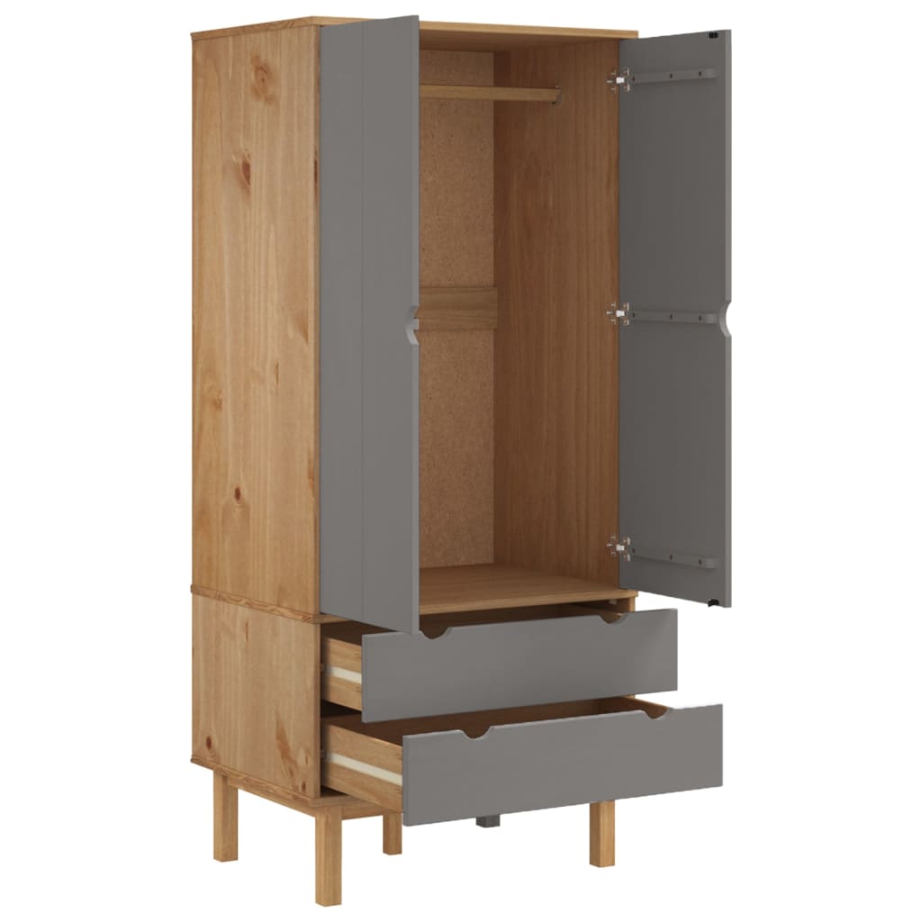 Garde-robe OTTA Marron et gris 76,5x53x172 cm Bois massif pin - XIOS