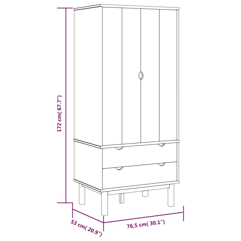 Garde-robe OTTA Marron et blanc 76,5x53x172 cm Bois massif pin - XIOS