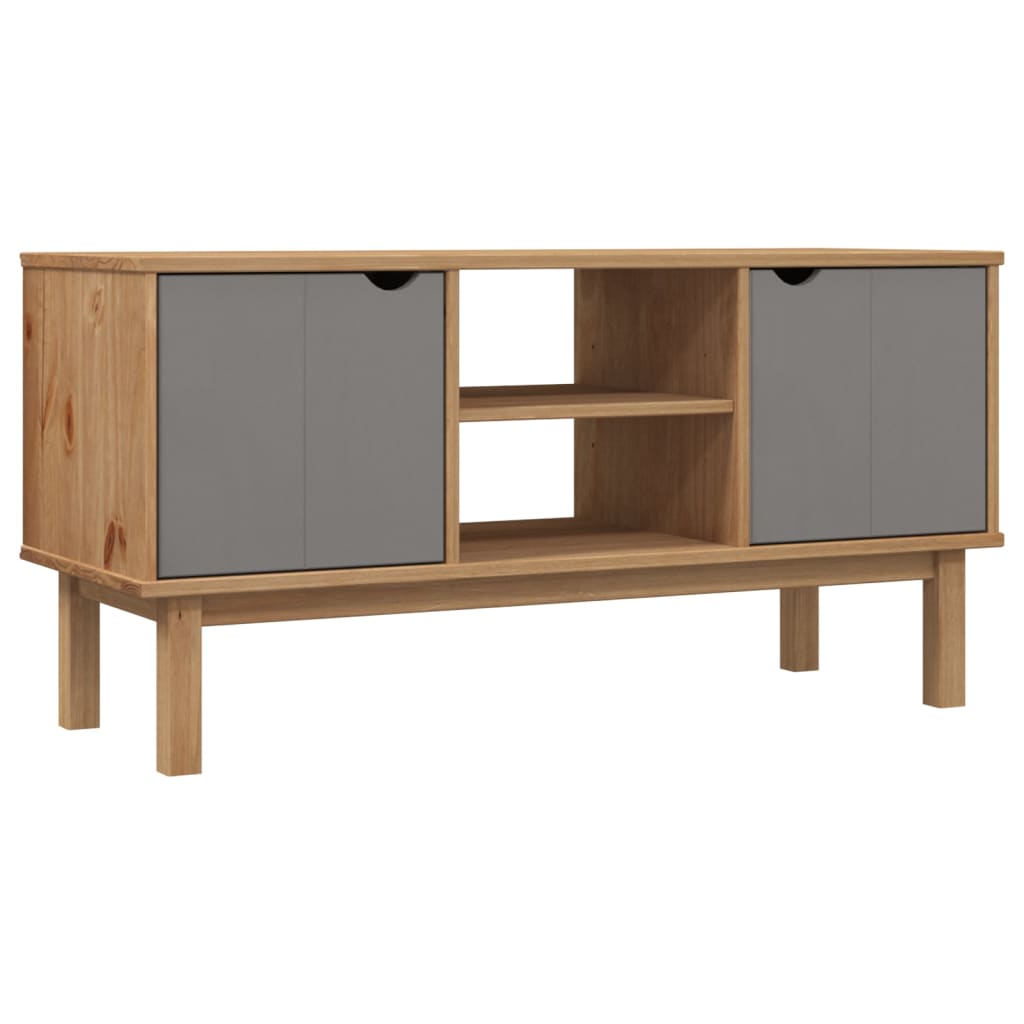 Meuble TV OTTA Marron et gris 113,5x43x57 cm Bois massif pin - XIOS