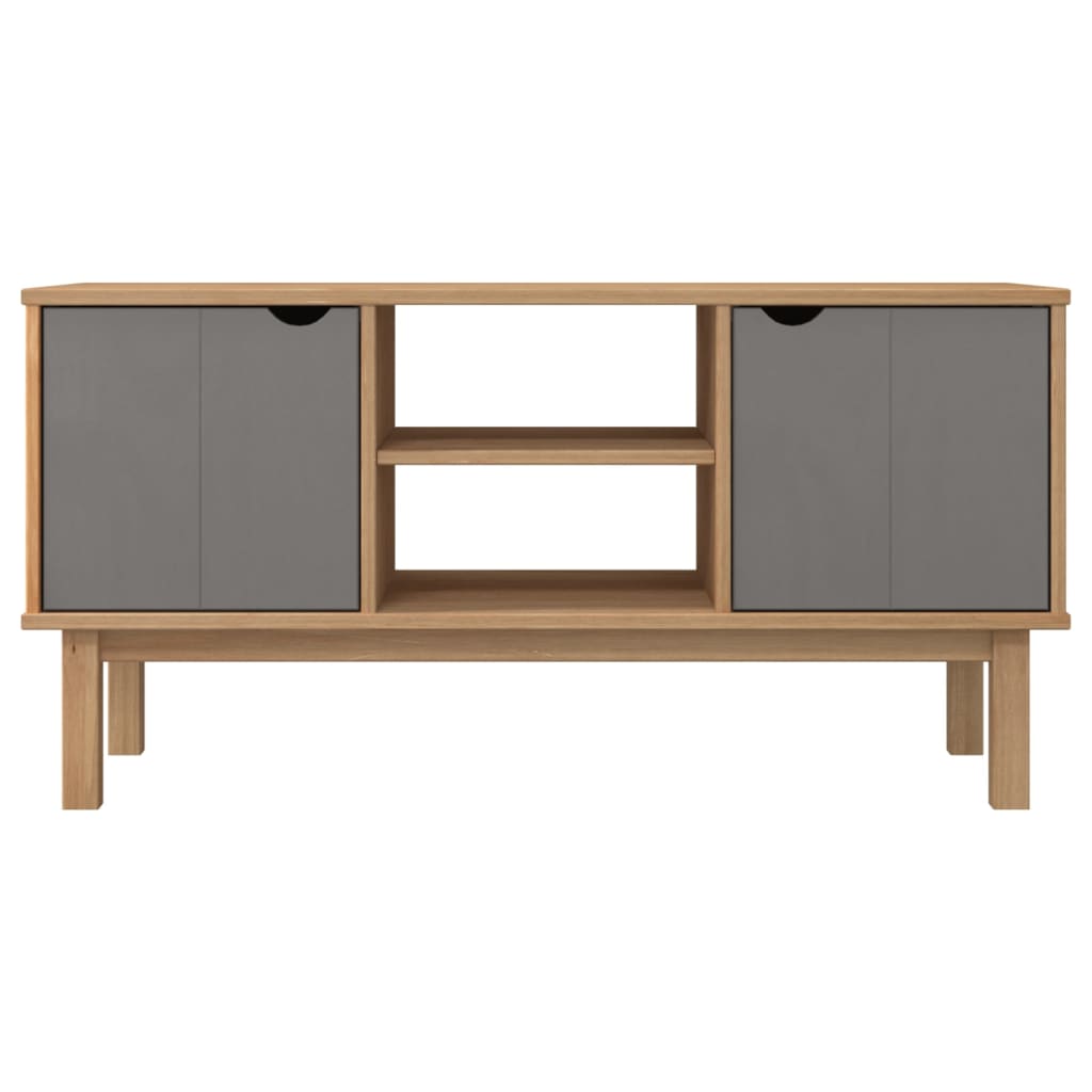 Meuble TV OTTA Marron et gris 113,5x43x57 cm Bois massif pin - XIOS