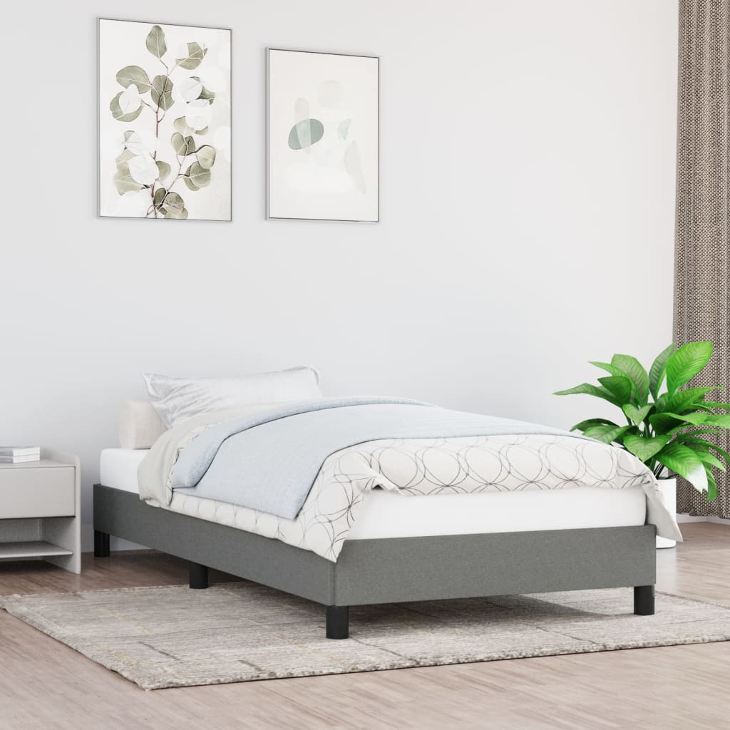 Cadre de lit sans matelas gris foncé 90x190 cm tissu - XIOS