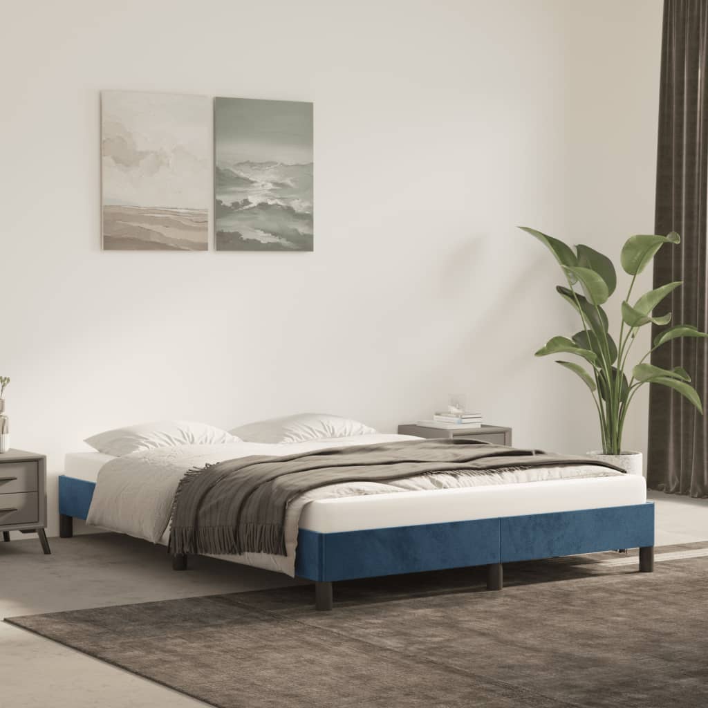 Cadre de lit sans matelas bleu foncé 140x190 cm velours - XIOS