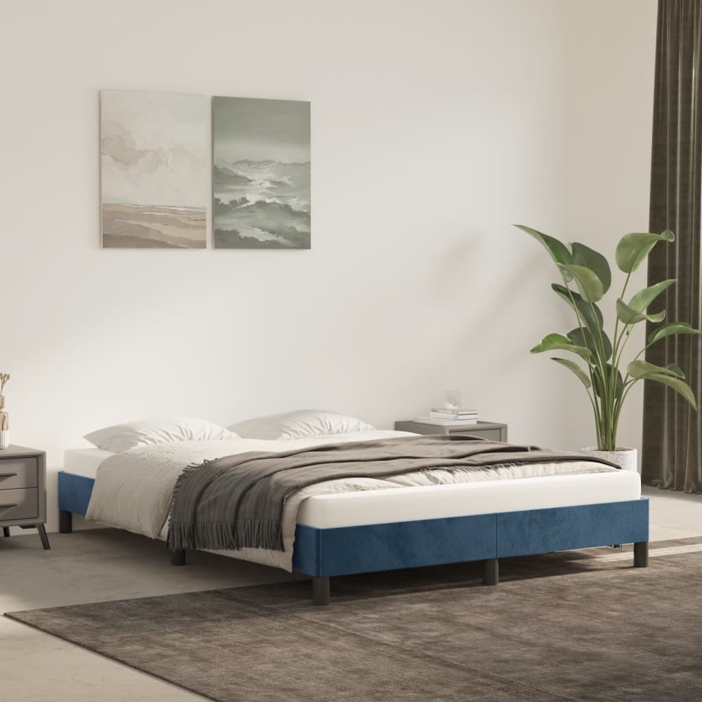 Cadre de lit sans matelas bleu foncé 140x200 cm velours - XIOS