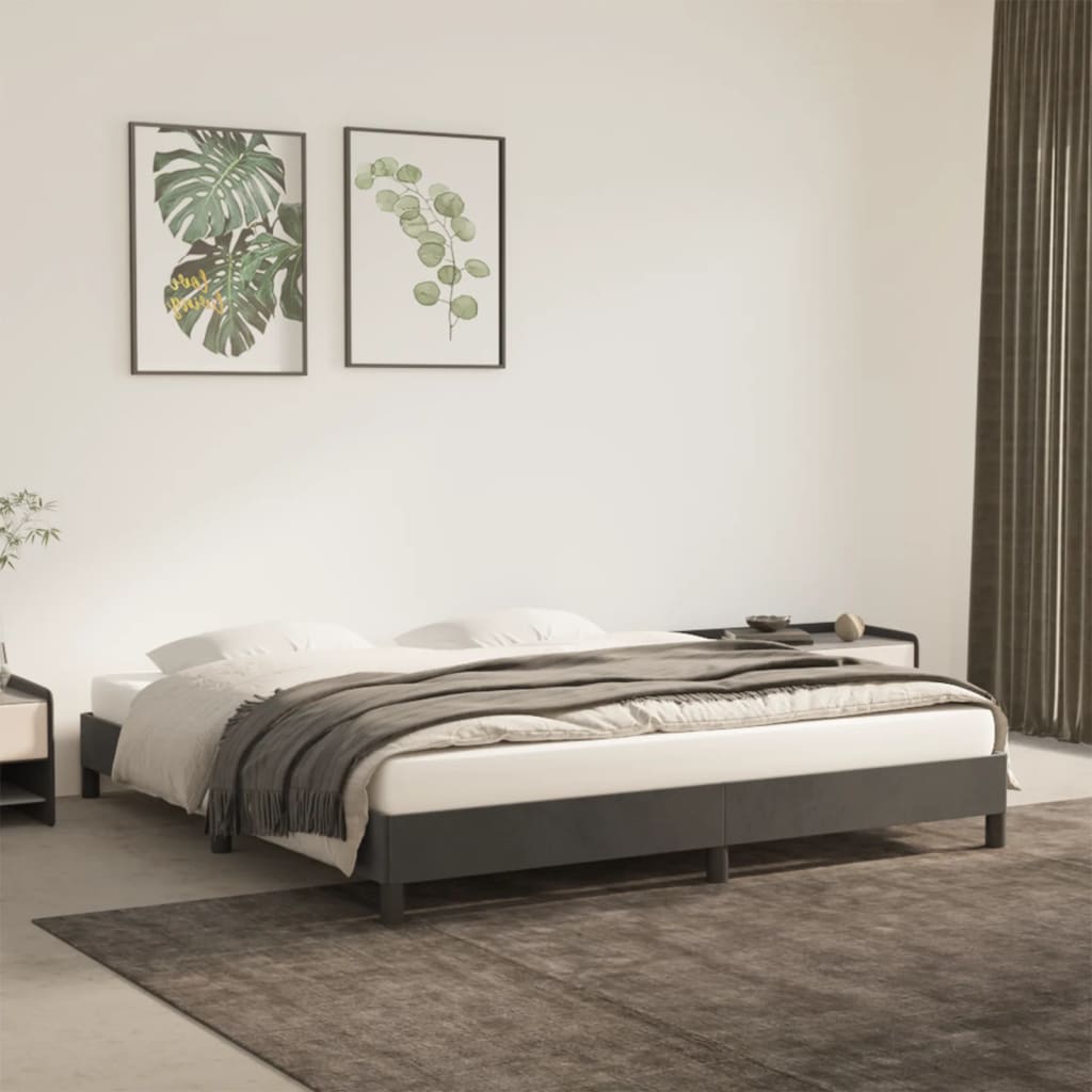 Cadre de lit sans matelas gris foncé 180x200 cm velours - XIOS