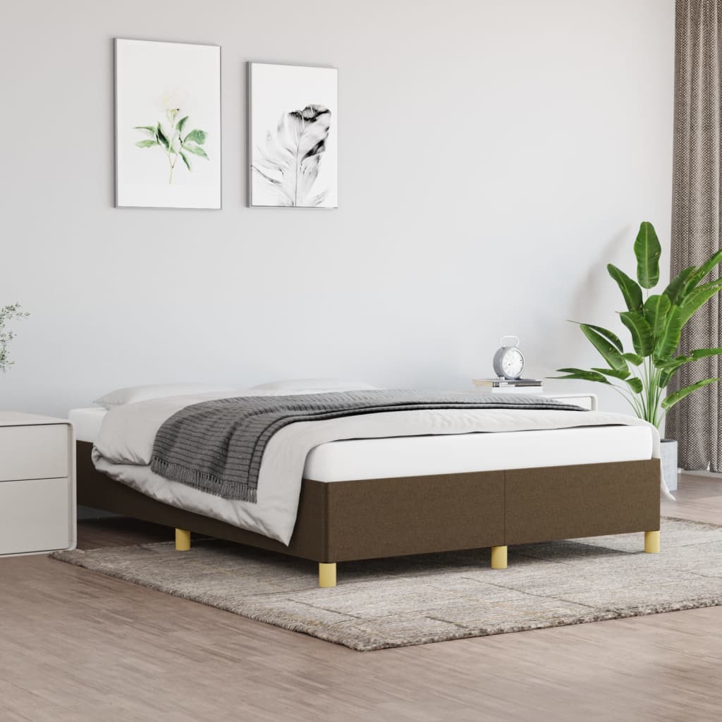 Cadre de lit sans matelas marron foncé 140x190 cm tissu - XIOS