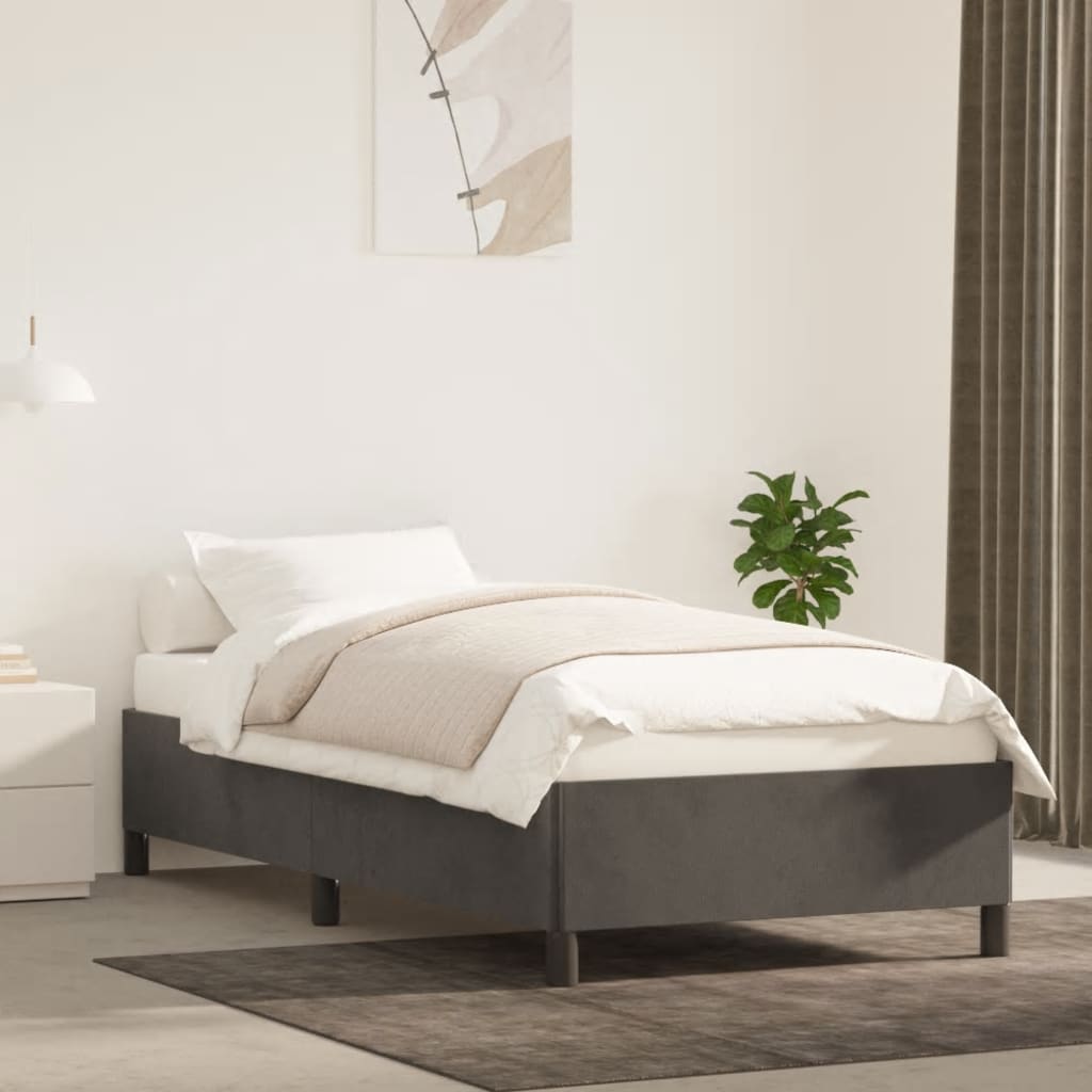 Cadre de lit sans matelas gris foncé 90x190 cm velours - XIOS