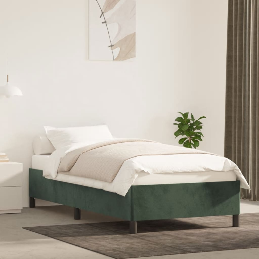 Cadre de lit sans matelas vert foncé 90x190 cm velours - XIOS