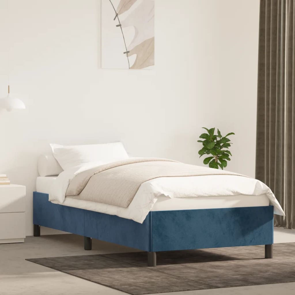 Cadre de lit sans matelas bleu foncé 100x200 cm velours - XIOS
