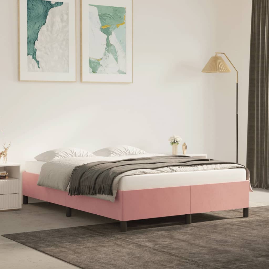 Cadre de lit sans matelas rose 140x190 cm velours - XIOS